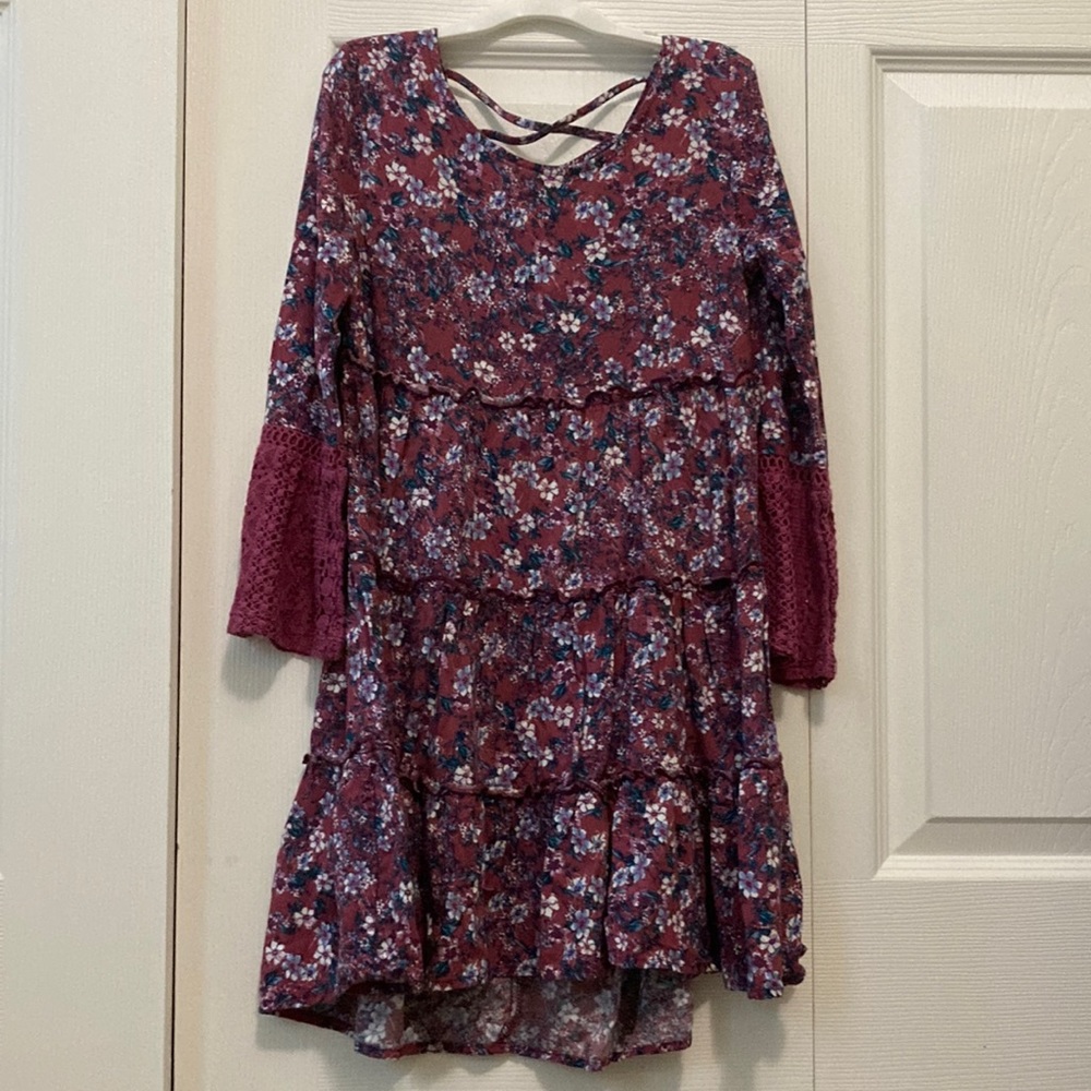 Purple Blue an White Girls Flower Dress